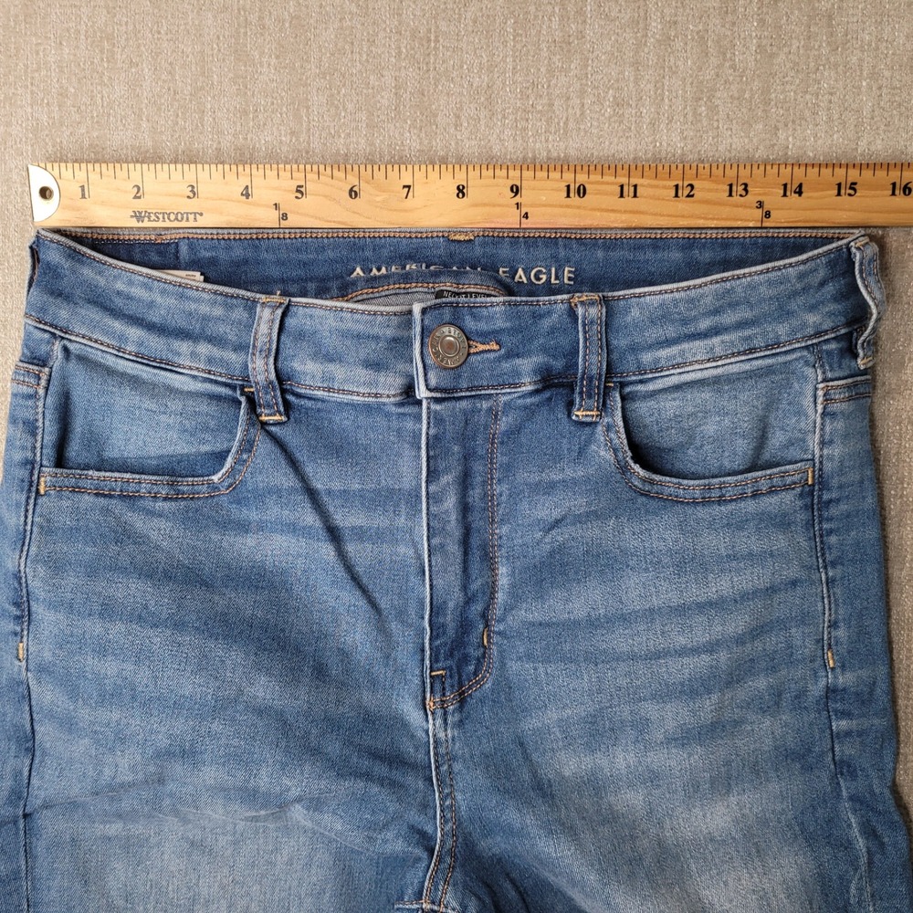 American Eagle Hi-Rise Jegging Next Level Stretch Medium Wash Blue Jeans 12 Long - Picture 10 of 10